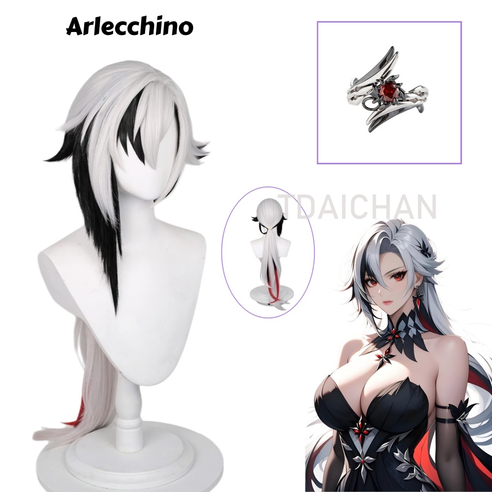 Synthetic Wigs - Perruque de cosplay Arlecchino Genshin Impact,