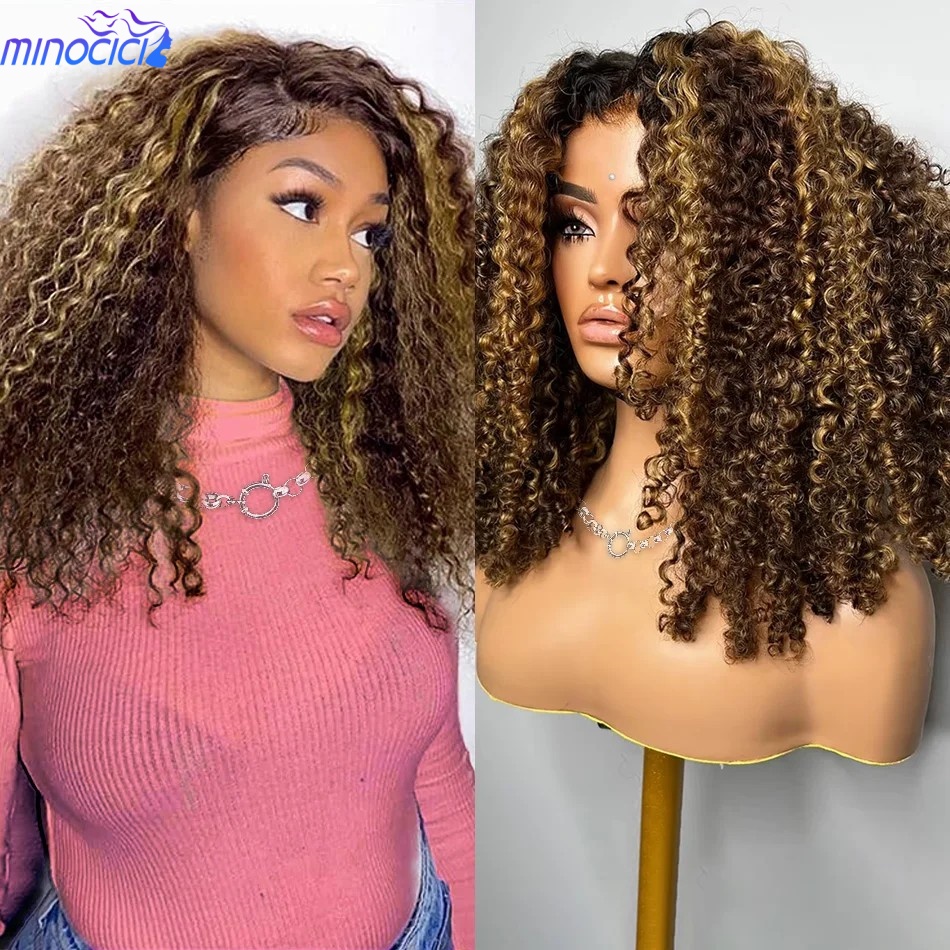 Glueless Wear And Go Human Hair Wig - Perruque courte bouclée P4/27, cheveux naturels,