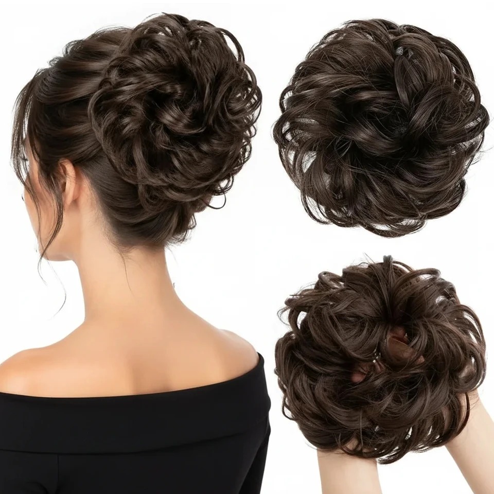 Claw Clip Messy Bun Hair Piece - Chignon ondulé et bouclé élégant, extension