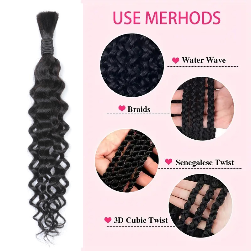 Cheveux humains ondulés style  - Water Wave Bulk Human Hair For Braiding avis et prix